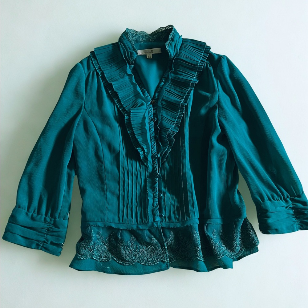 Elegant Teal Ruffled Blouse